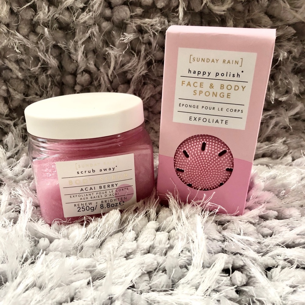 🆕NWT AÇAÍ BERRY BODY SCRUB & FACE & BODY  SPONGE